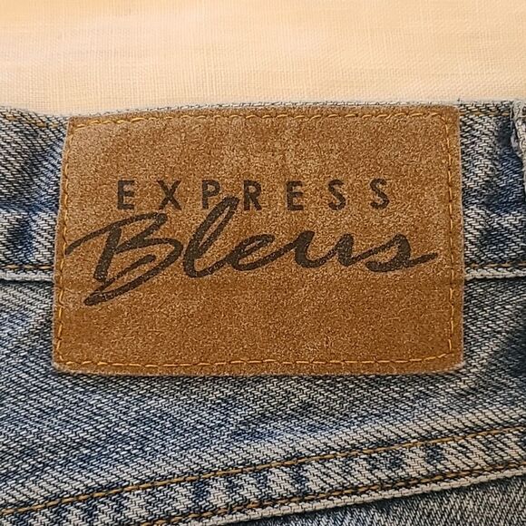 90s Express Bleus High Rise Medium wash Blue Flare Wide Leg Jeans Size 11/12 - Picture 9 of 14